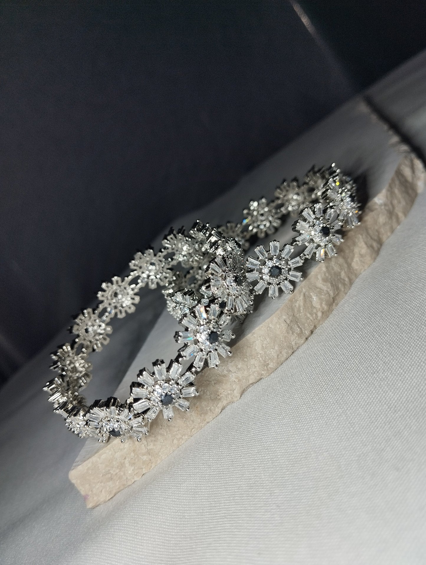 Premium Bangles - Silver Sunburst Floral Kada Set of 2