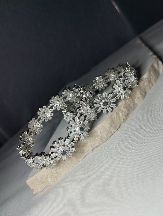 Premium Bangles - Silver Sunburst Floral Kada Set of 2
