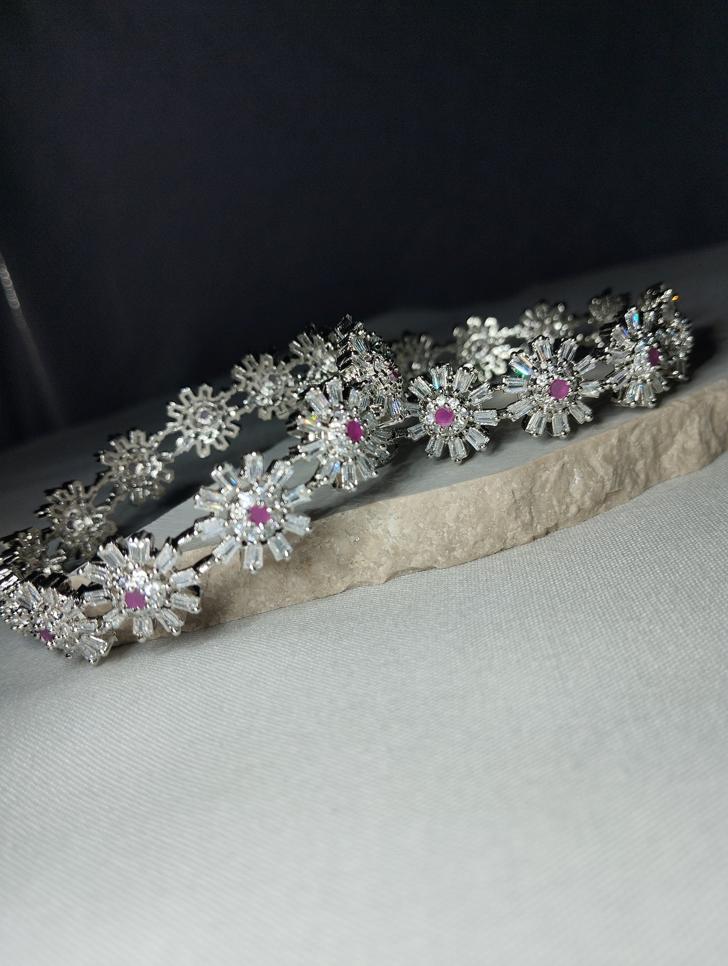 Premium Bangles - Silver Sunburst Floral Kada Set of 2