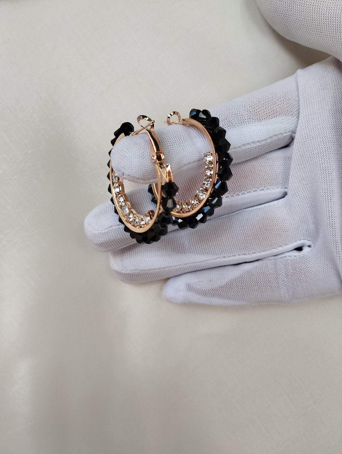 Luxe & Modern Black Crystal Gold Hoop Earrings