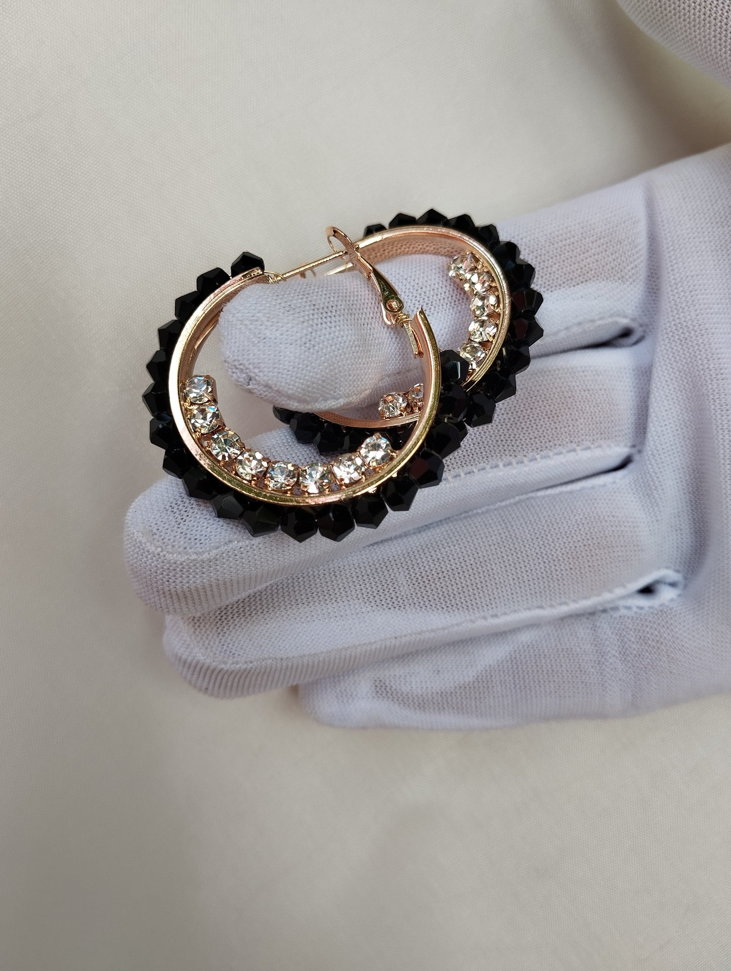 Luxe & Modern Black Crystal Gold Hoop Earrings