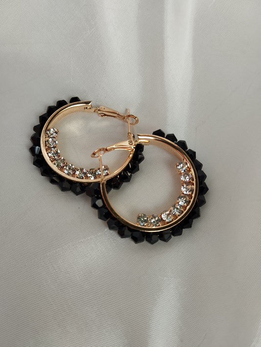 Luxe & Modern Black Crystal Gold Hoop Earrings