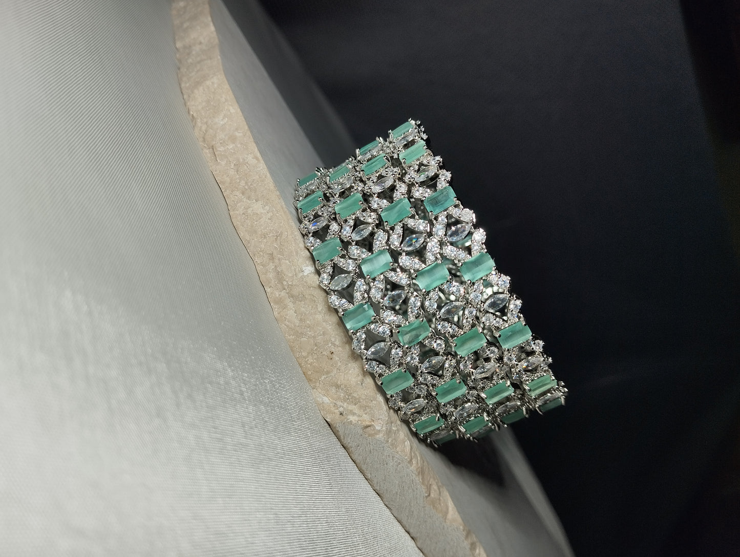 Mint Green Silver Tone Bridal Kada- set of 4