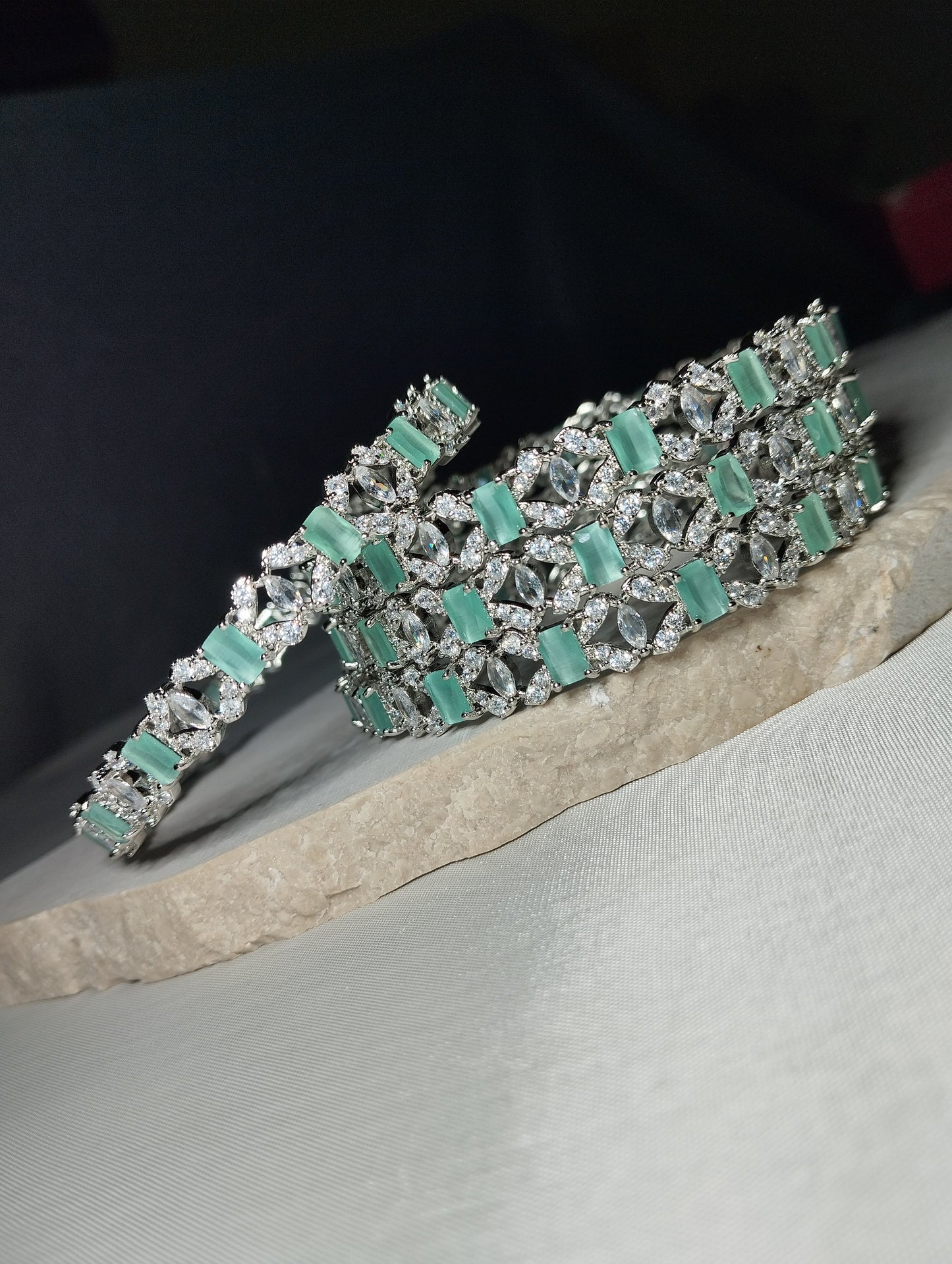 Mint Green Silver Tone Bridal Kada- set of 4