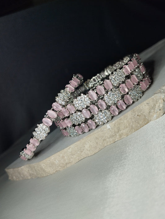 Blush Pink Silver Tone Bridal Kada Set of 4