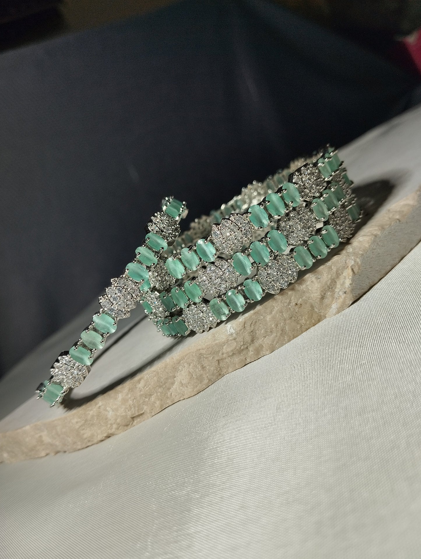 Mint Green Silver Tone Bridal Kada Set of 4