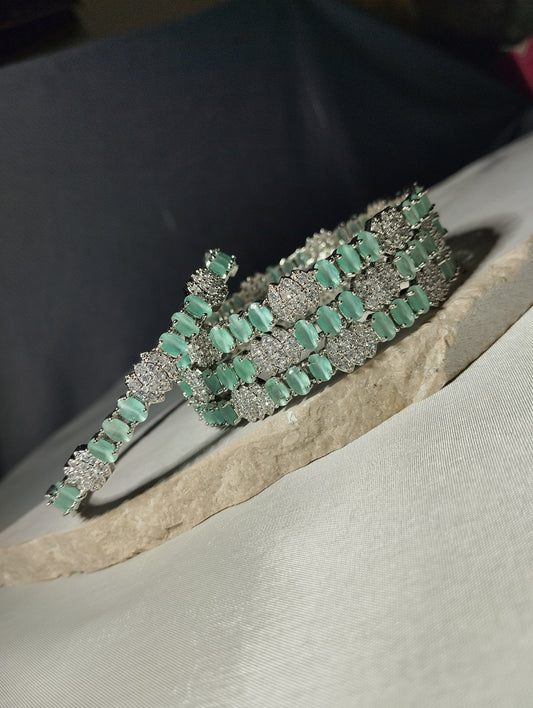 Mint Green Silver Tone Bridal Kada Set of 4