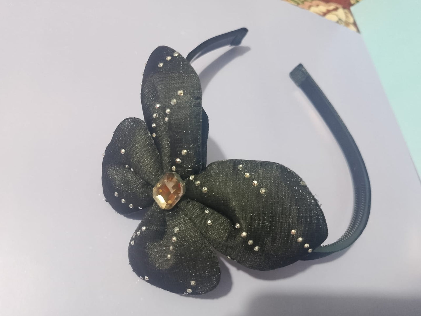 Ivory Organza Butterfly Hairband – Rhinestone Headband for Girls & Women | Party Hair Accessory
