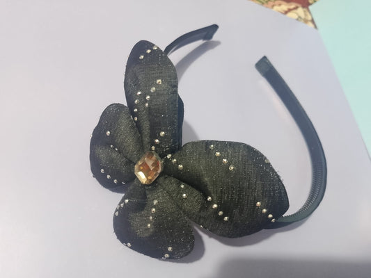Ivory Organza Butterfly Hairband – Rhinestone Headband for Girls & Women | Party Hair Accessory