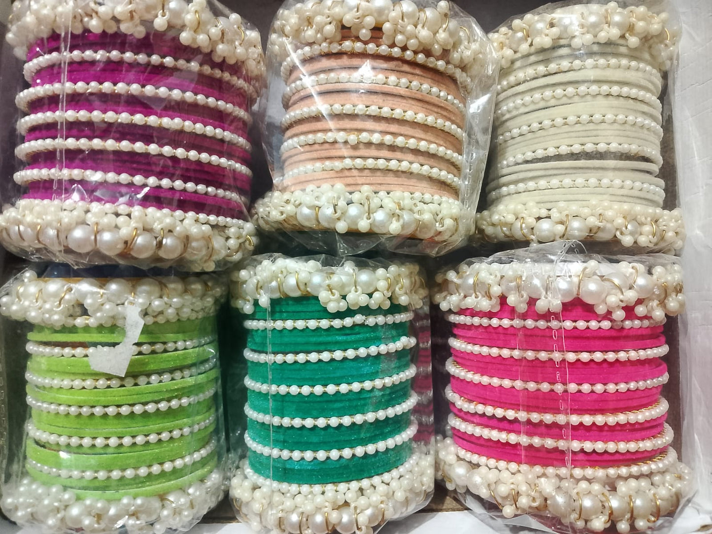 Pearl & Velvet Bangle Set – Loreal Moti Choori Set | Traditional Bangles for Women | 6 Color Options