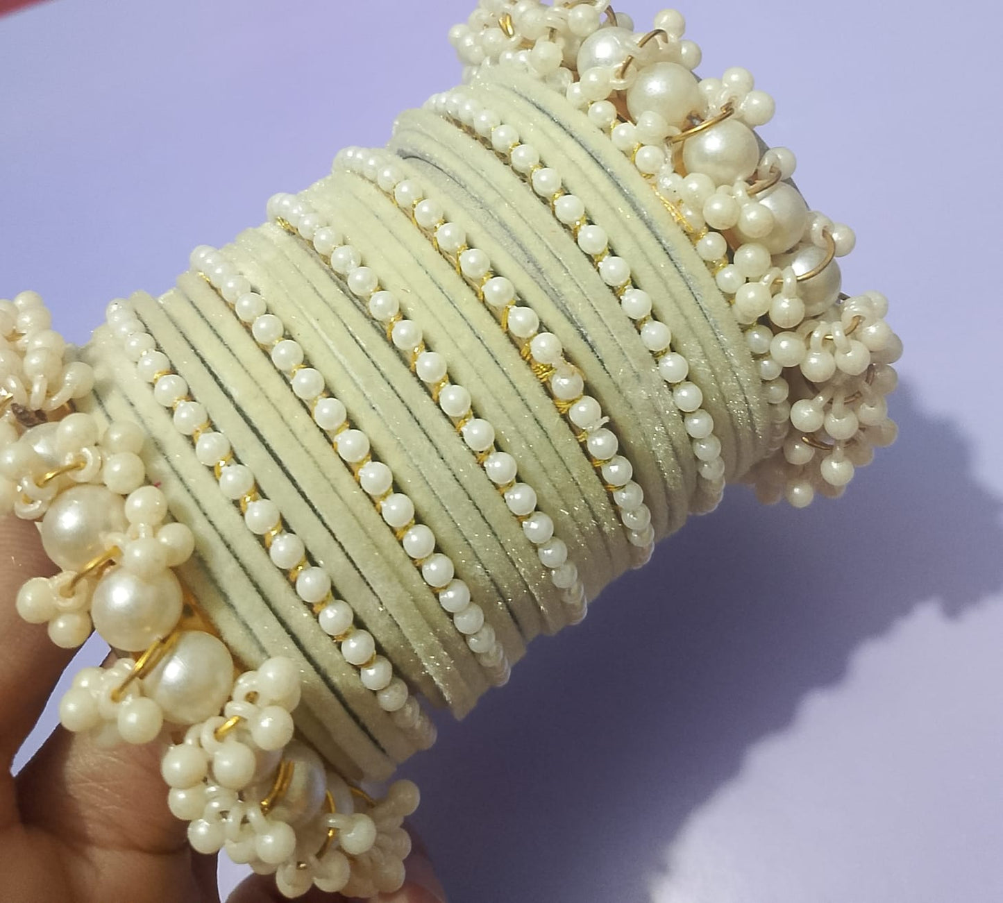 Pearl & Velvet Bangle Set – Loreal Moti Choori Set | Traditional Bangles for Women | 6 Color Options