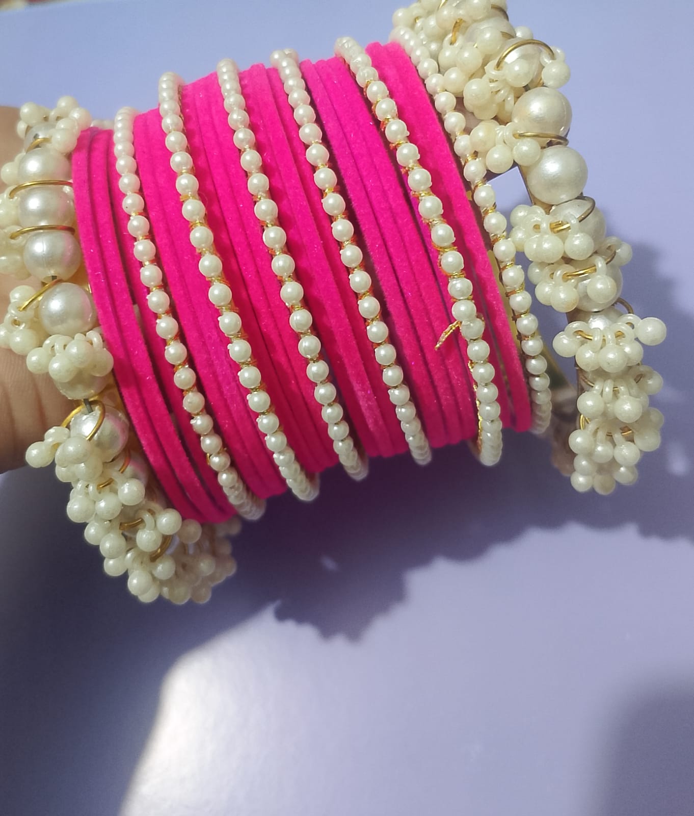 Pearl & Velvet Bangle Set – Loreal Moti Choori Set | Traditional Bangles for Women | 6 Color Options