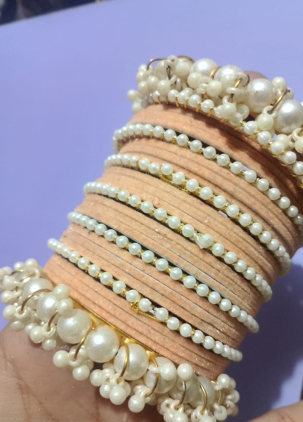 Pearl & Velvet Bangle Set – Loreal Moti Choori Set | Traditional Bangles for Women | 6 Color Options