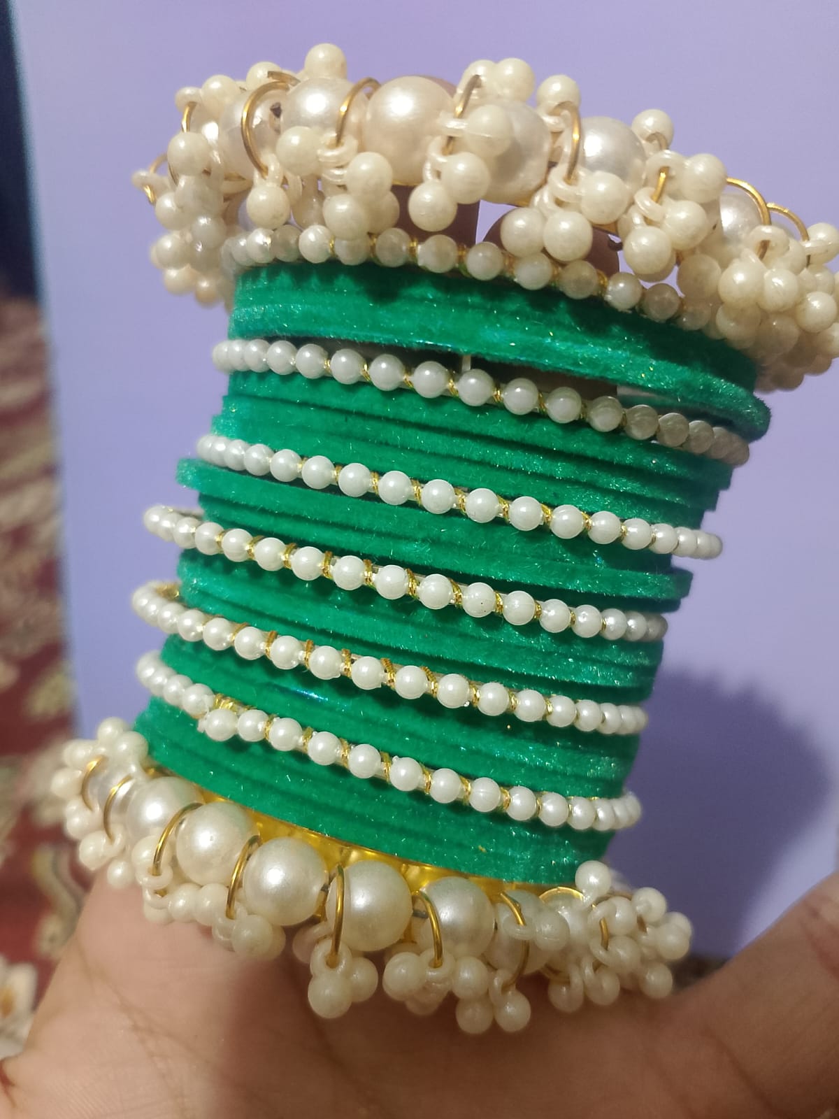 Pearl & Velvet Bangle Set – Loreal Moti Choori Set | Traditional Bangles for Women | 6 Color Options
