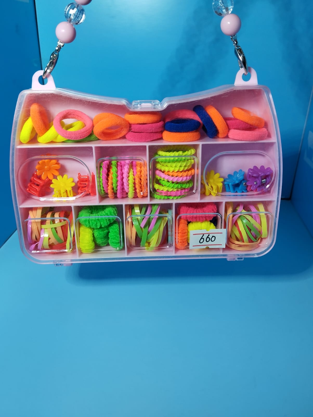 Purse Shaped Hair Accessories Kit for Girls – Kids Hair Set with Beaded Handle | Hair Ties, Scrunchies, Clips & Rubber Bands