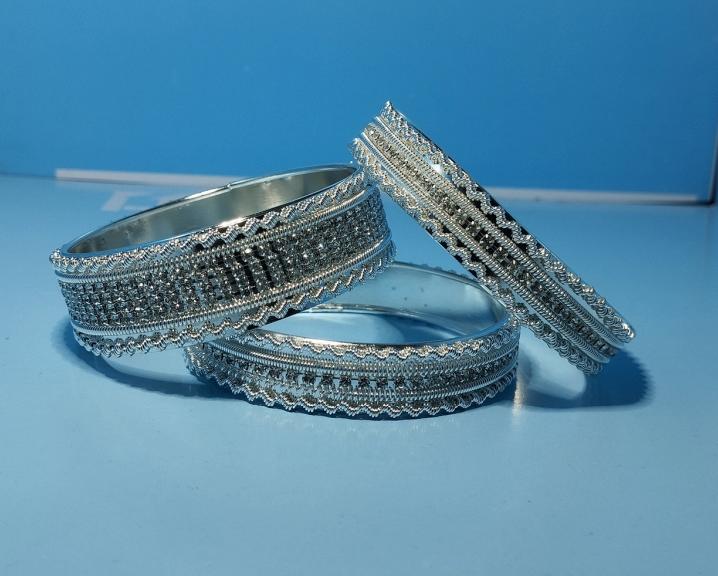 Intricate Silver Oxidized Bangle Set – Vintage Filigree Design